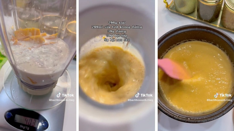 alt text: Làm lớp xoài cho mousse