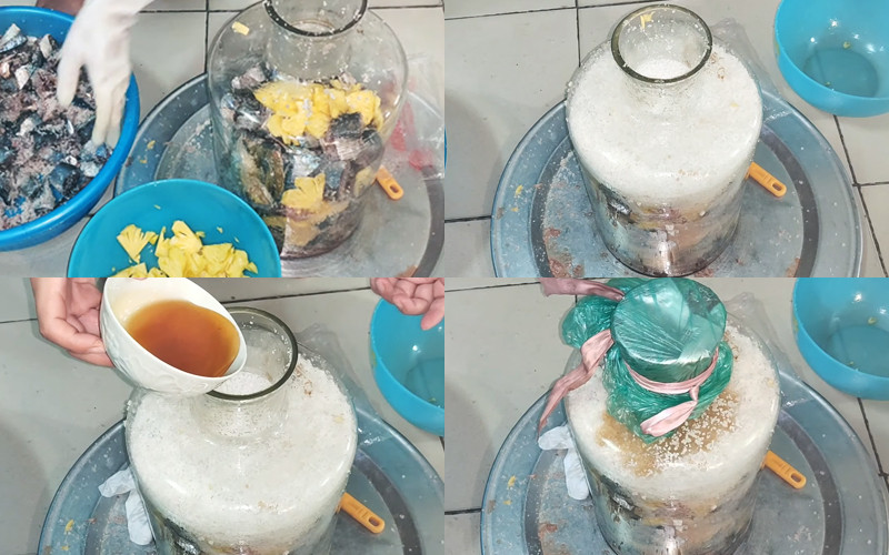 alt text: Mắm cá nục được ủ trong hũ thủy tinh