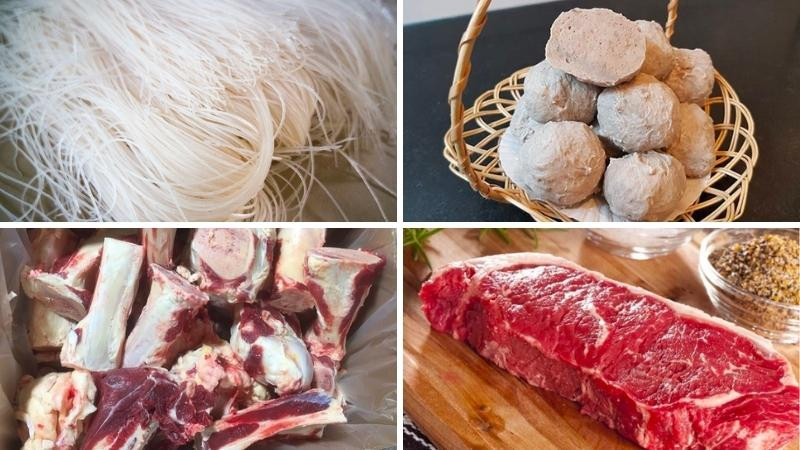 alt text: Nguyên liệu chuẩn bị cho món hủ tiếu bò viên