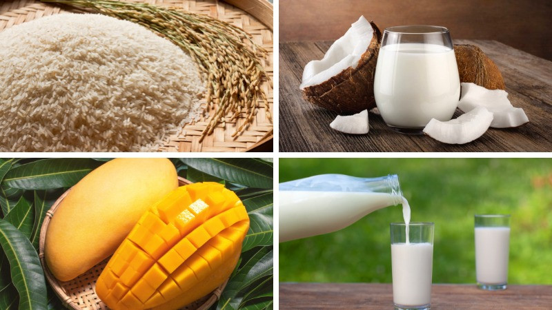 alt text: Nguyên liệu làm mousse xôi xoài