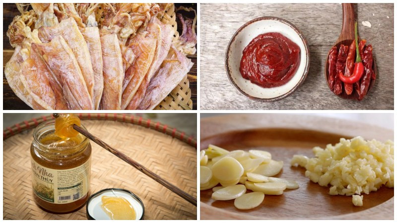 alt text: Nguyên liệu làm mực ngào ớt