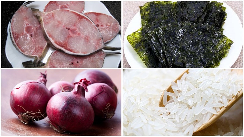 alt text: Nguyên liệu nấu cháo cá bớp rong biển