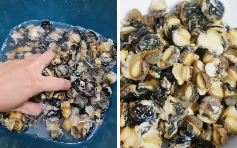alt text: Ốc bươu được làm sạch và cắt miếng vừa ăn