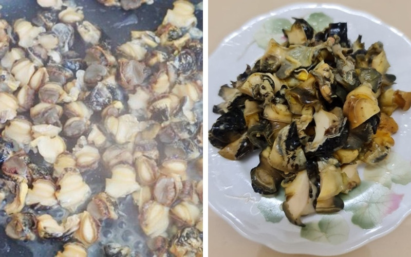 alt text: Ốc bươu được xào thơm ngon, đậm đà