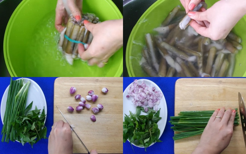 alt text: Sơ chế hành tím và hành lá