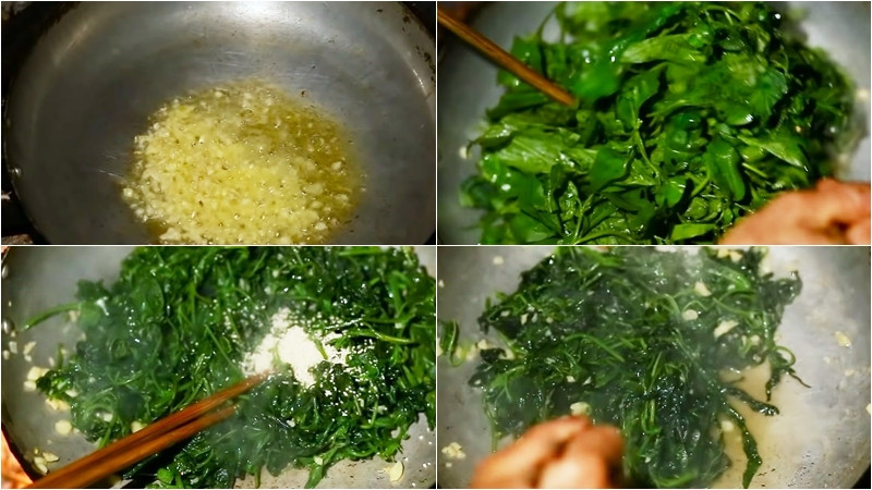 alt text: Xào rau tầm bóp với tỏi