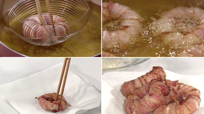 Chiên bacon cuộn hành tây phô mai