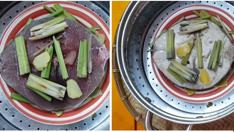 Hấp cá ngừ với gừng và sả