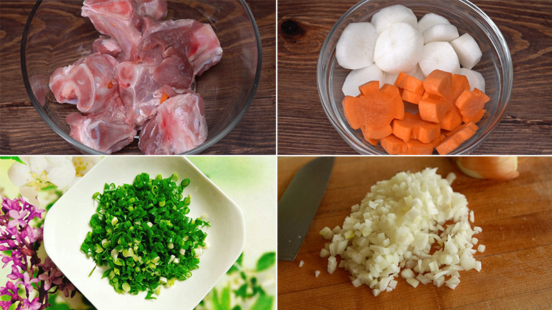Nguyên liệu chuẩn bị cho món nui hầm xương