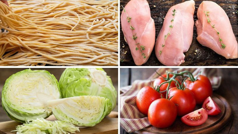 Nguyên liệu mì xào ức gà rau củ