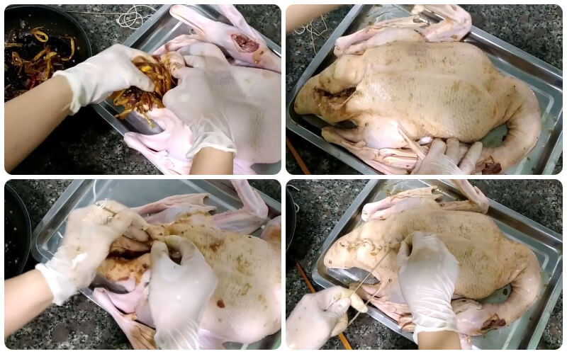 Nhồi gia vị vào bụng vịt