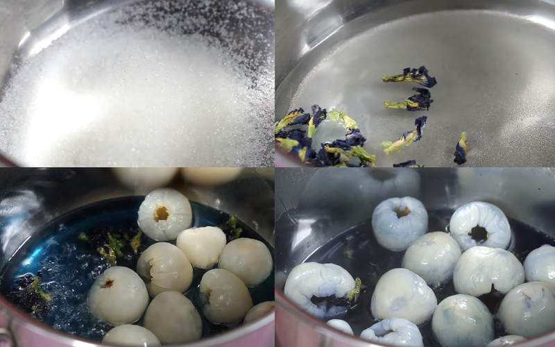 Rim vải với hoa đậu biếc
