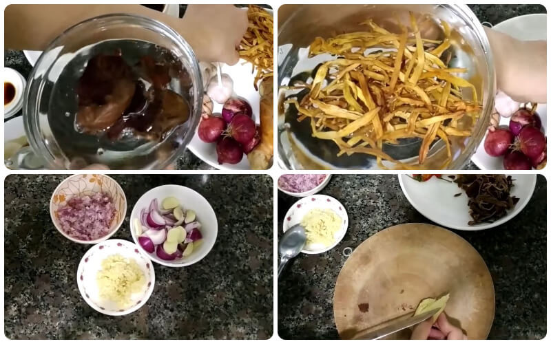 Sơ chế nấm và hoa kim châm