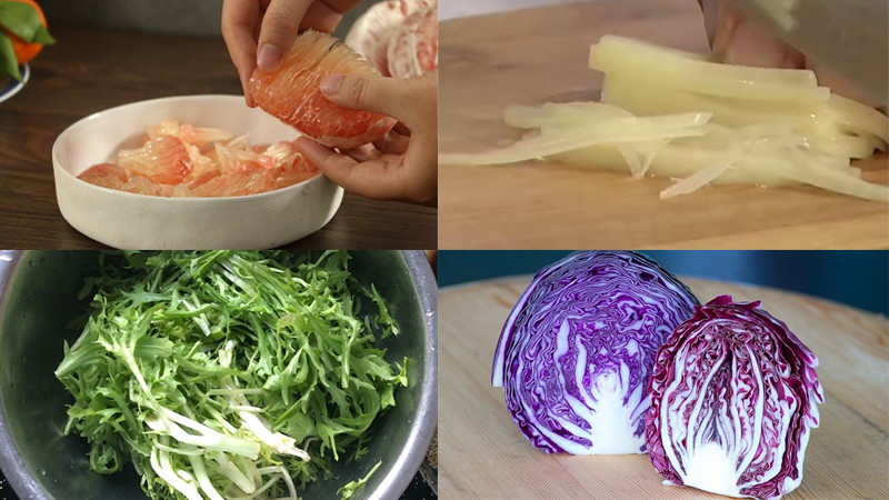Sơ chế nguyên liệu gỏi bưởi cá hồi