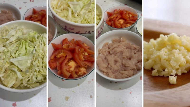 Sơ chế nguyên liệu mì xào ức gà