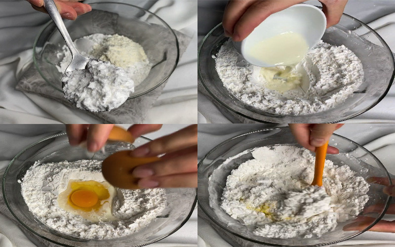 Trộn bột làm bánh khoai lang Hàn Quốc