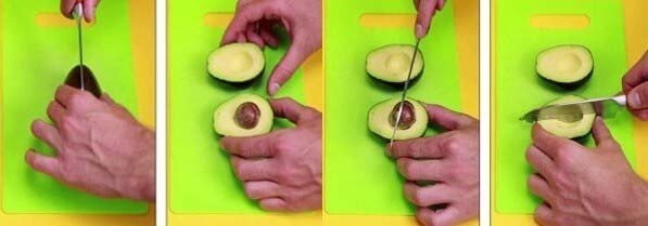 Bổ đôi quả bơ để lấy phần thịt