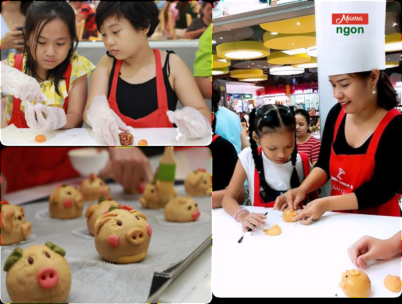 Các Mama hướng dẫn bé nặn bánh Trung thu Heo