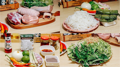 Các nguyên liệu thực hiện món bún bò Huế