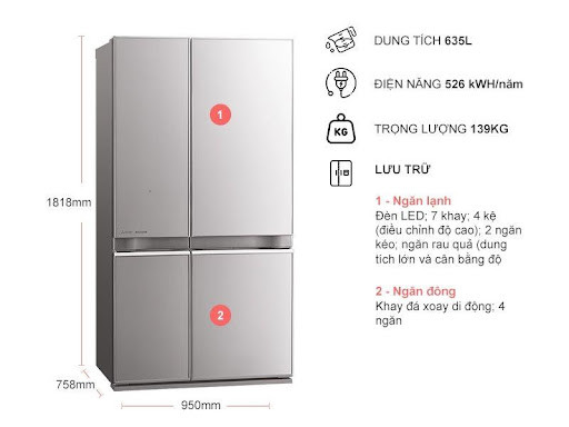 Tủ lạnh 4 cánh Mitsubishi Electric MR
